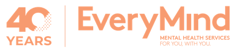 40 Years EveryMind mental health services logo in orange text.