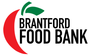 Brantford Food Bank logo with a stylized red apple and green leaf.