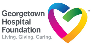 Logo: Georgetown Hospital Foundation, colorful heart icon, text 'Living. Giving. Caring.'